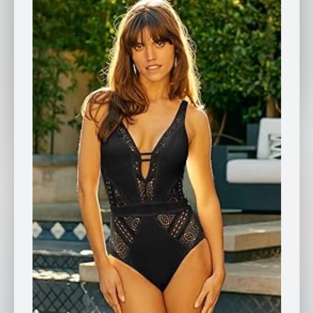 Becca | Crochet Plunge One-Piece | Medium | Black